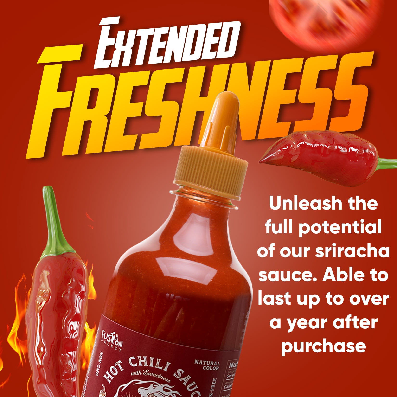 Fusion Select Sriracha Hot Sauce, Gourmet Spicy & Sweet Chili Seasoning for Cooking and Grilling (10 oz) y4414