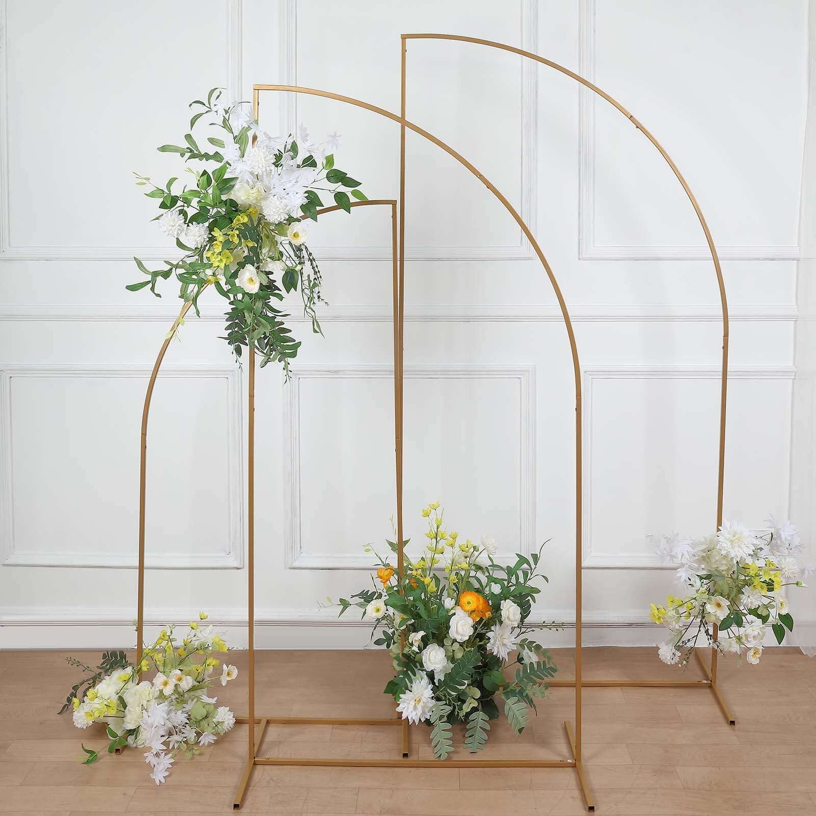 Efavormart Half Moon Wedding Arch Backdrop Stand, Metal Floral Frame Arbor Display (Gold, 3ft W x 6ft H) 1z54g