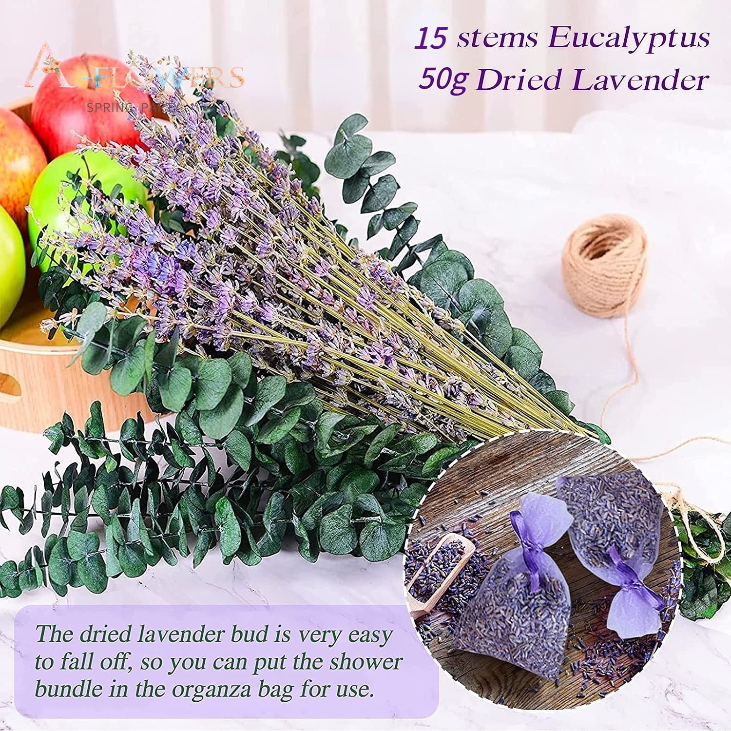 TRIANI Preserved Dried Eucalyptus and Lavender Bundle for Shower and Home Decor (Natural, 17 in) 711nl