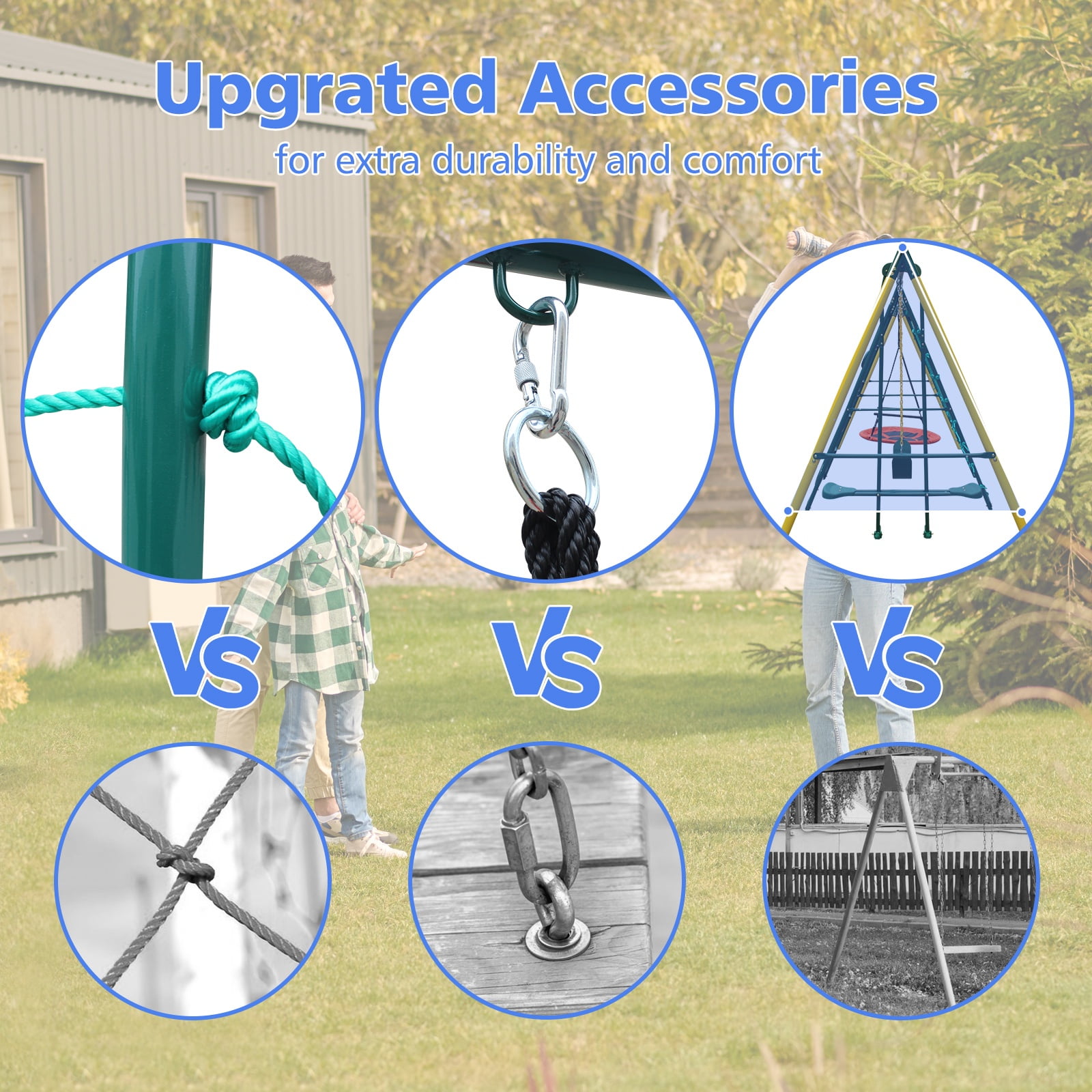 Segmart 6-in-1 Backyard Swing Set with Climbing Ladder, Saucer Swing, and Basketball Hoop (Yellow) qm1zf