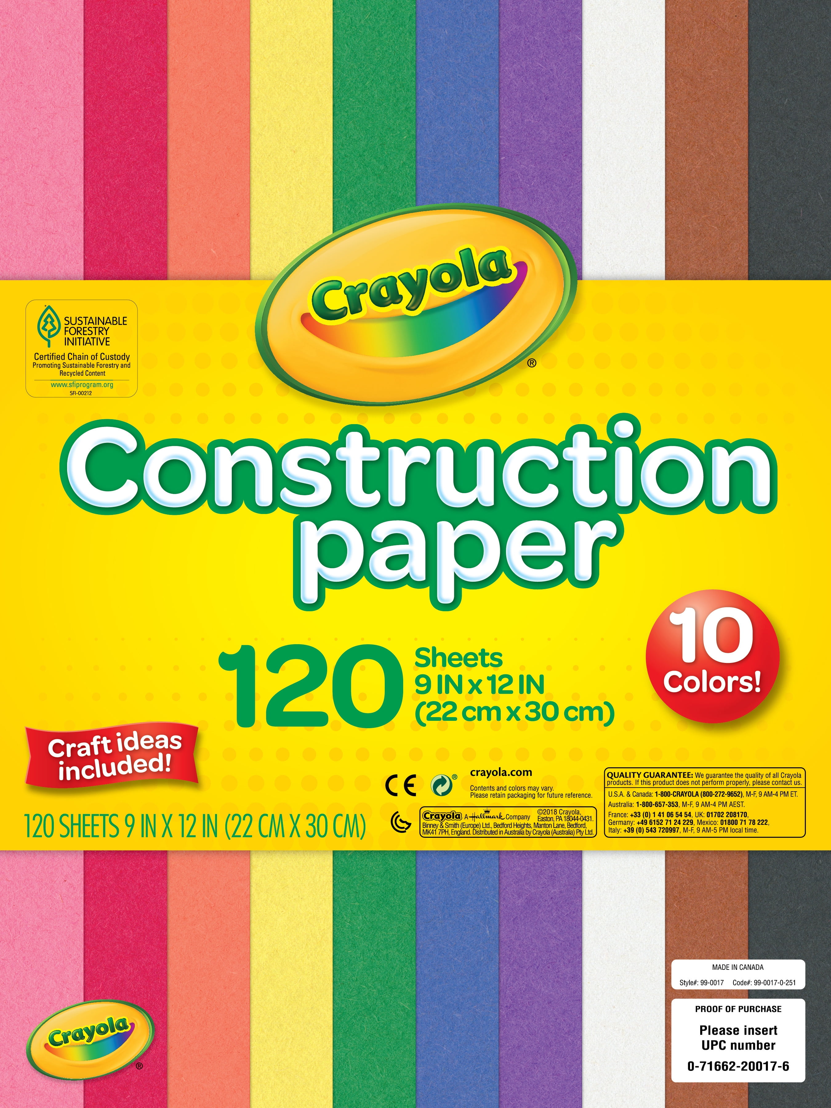 Crayola Construction Paper Set for Arts and Crafts, Durable Multi-Color Sheets (10 Colors, 120 Sheets, 9 in x 12 in) nntfo