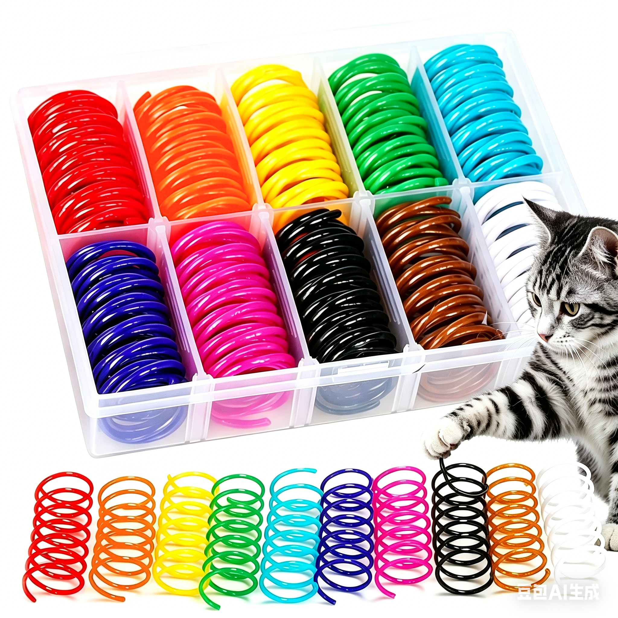 JoyArrive Cat Spring Toys for Indoor Cats, Interactive Self-Play Hunting Coils for Kittens (Multicolor, 40 Pack) cpyye