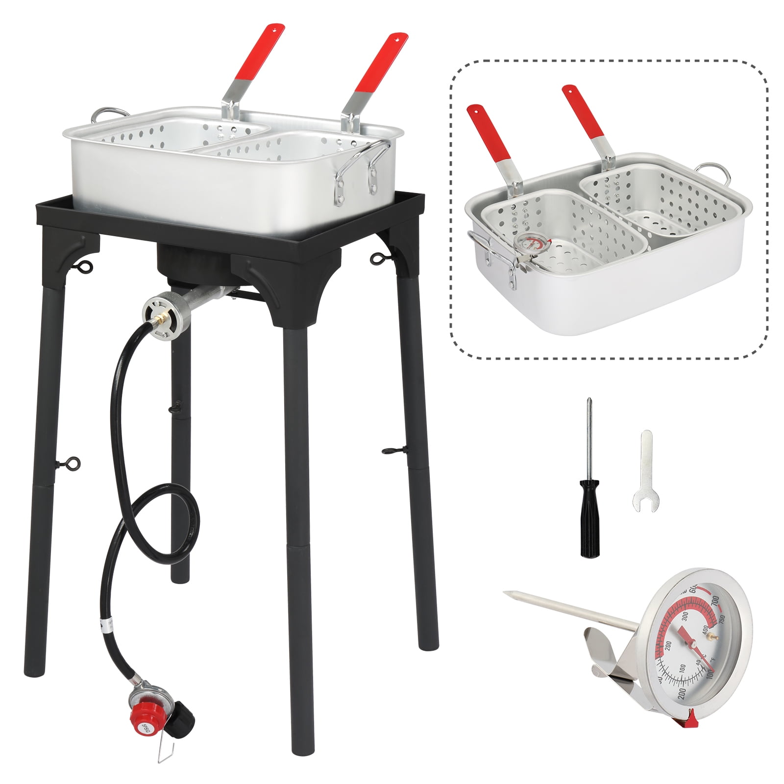 GoDecor Outdoor Propane Deep Fryer with Pot and 2 Inner Baskets (Silver, 18 qt) 27sk8