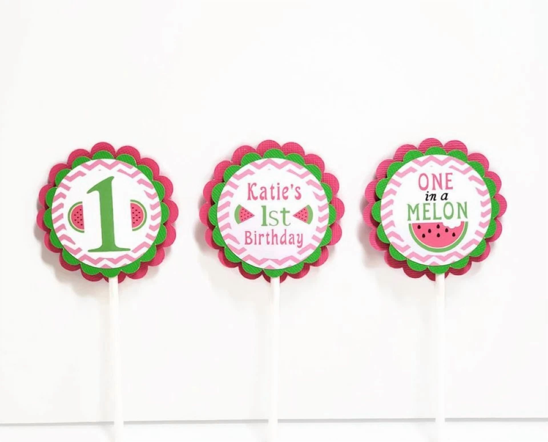 Knack Watermelon Cupcake Toppers One In A Melon Summer Birthday Party Decorations (12 Pack) 4yynm