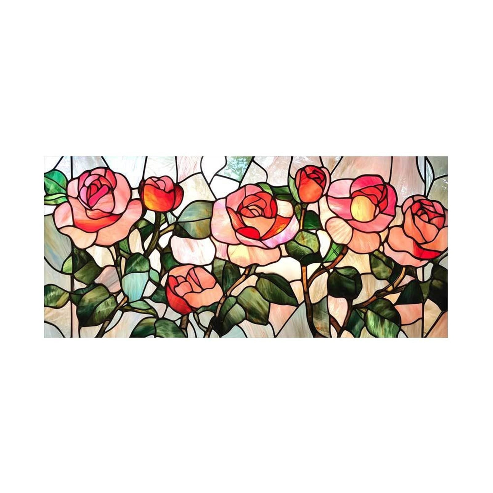 Xloro Rose Stained Glass Window Film Floral Privacy Cling (Red, 39.37 in x 17.72 in) df6k5