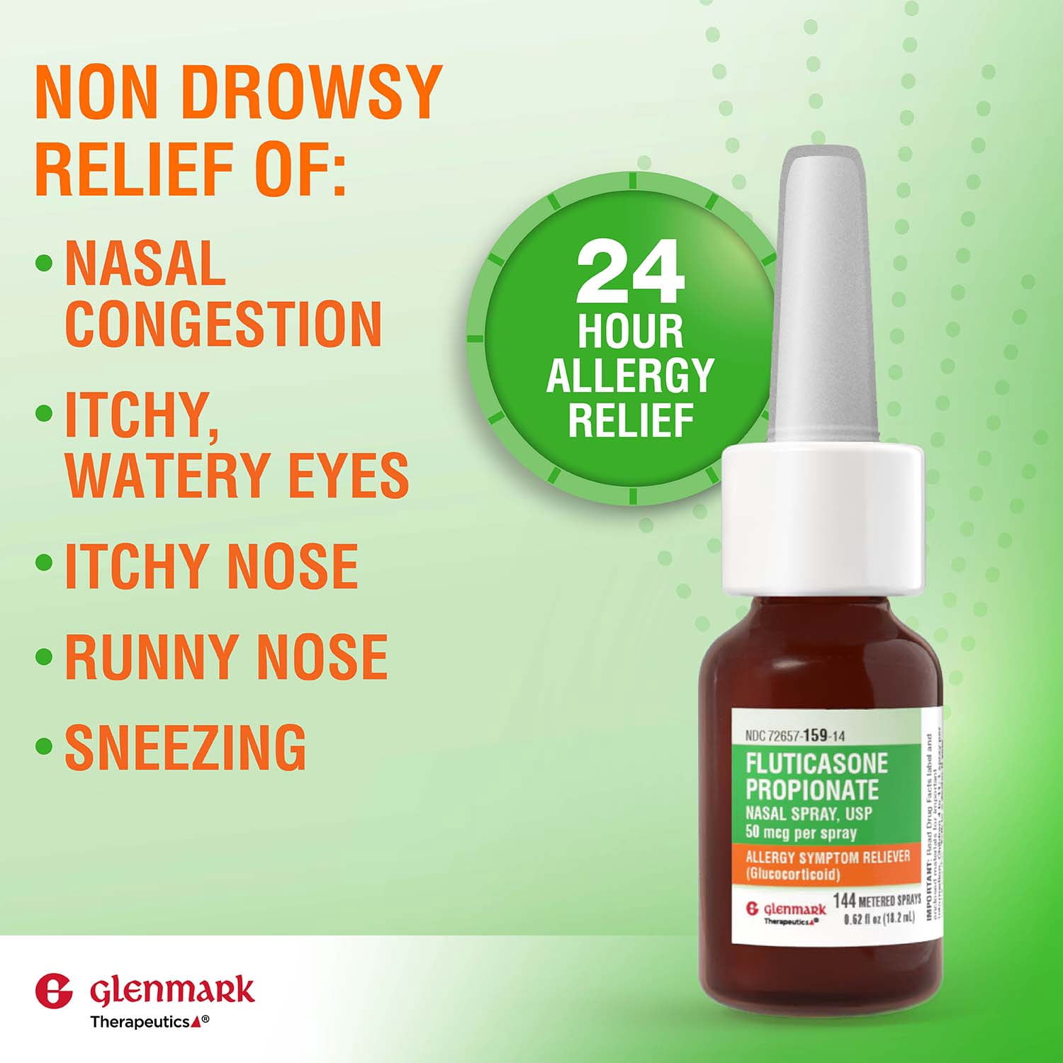Glenmark Fluticasone Propionate Nasal Spray, Allergy Symptom Reliever, Non-Drowsy (144 Metered Sprays) 0bw9m