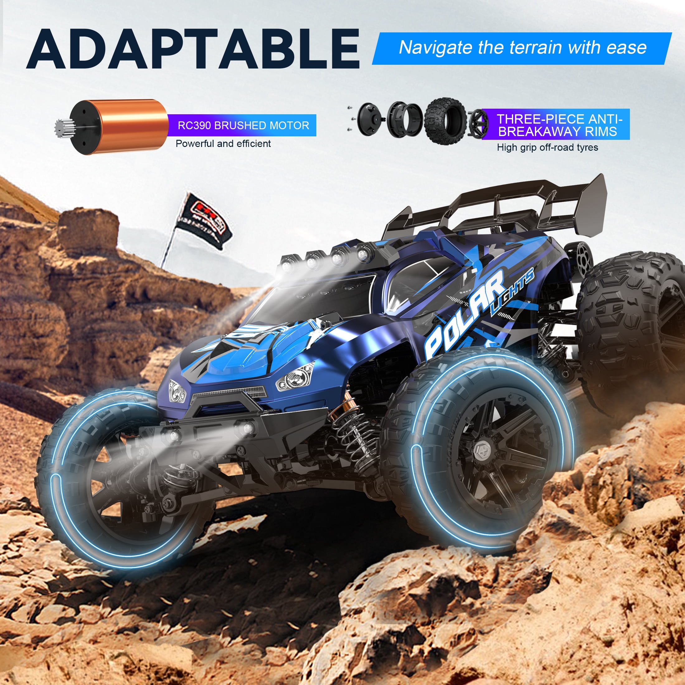 FAGINEY 1:14 Scale 4WD Off-Road RC Truck, High-Speed Remote Control Car with 2 Batteries (Blue, 1:14 Scale) uc6uf