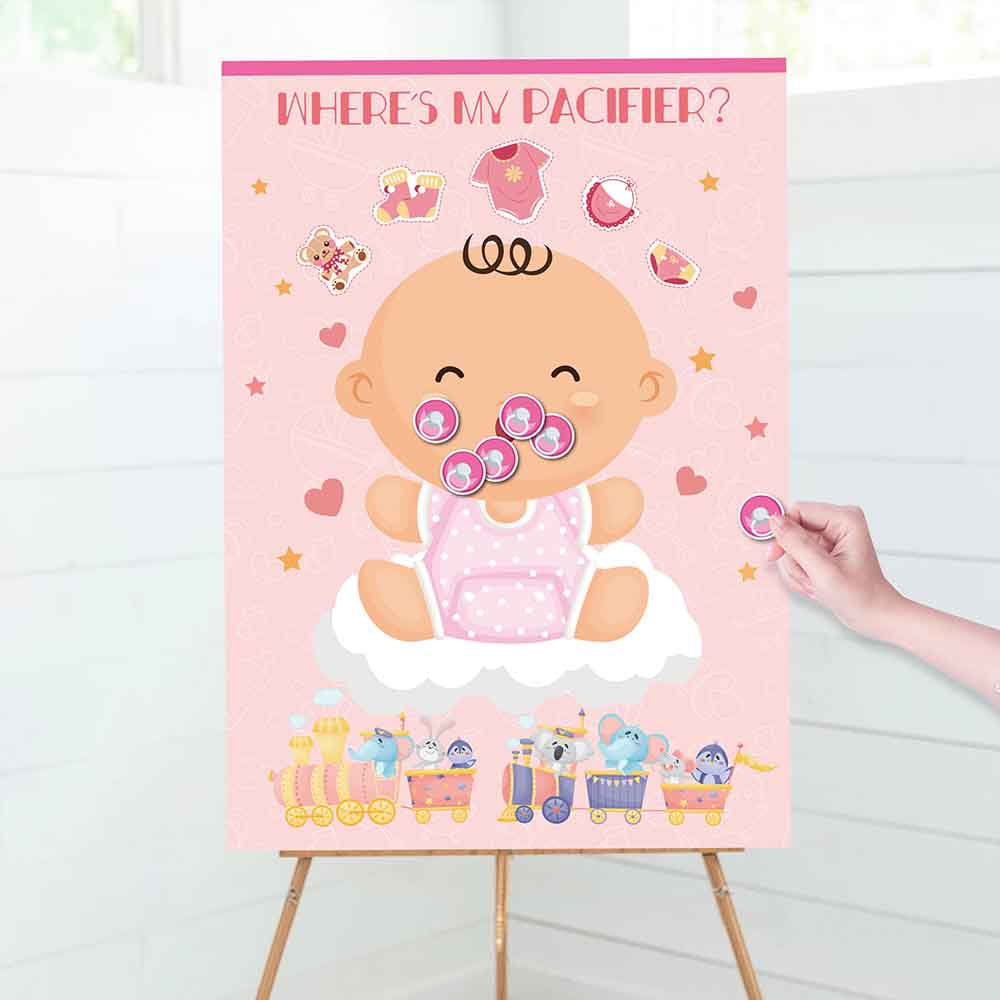 Generic Pin The Pacifier Baby Shower Game Set (Pink, 20 in x 28 in) 01enp