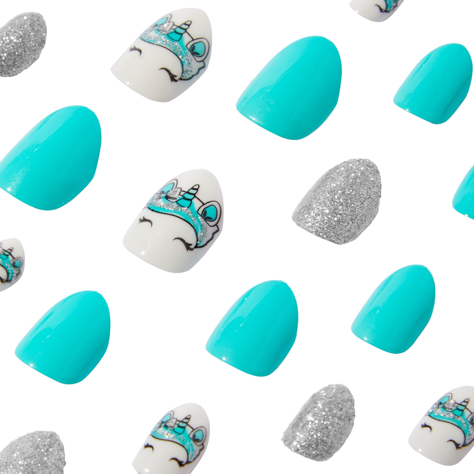 Claire's Press-on Nails Almond Shape Sparkly Aqua Blue (24-Pack) wnrej