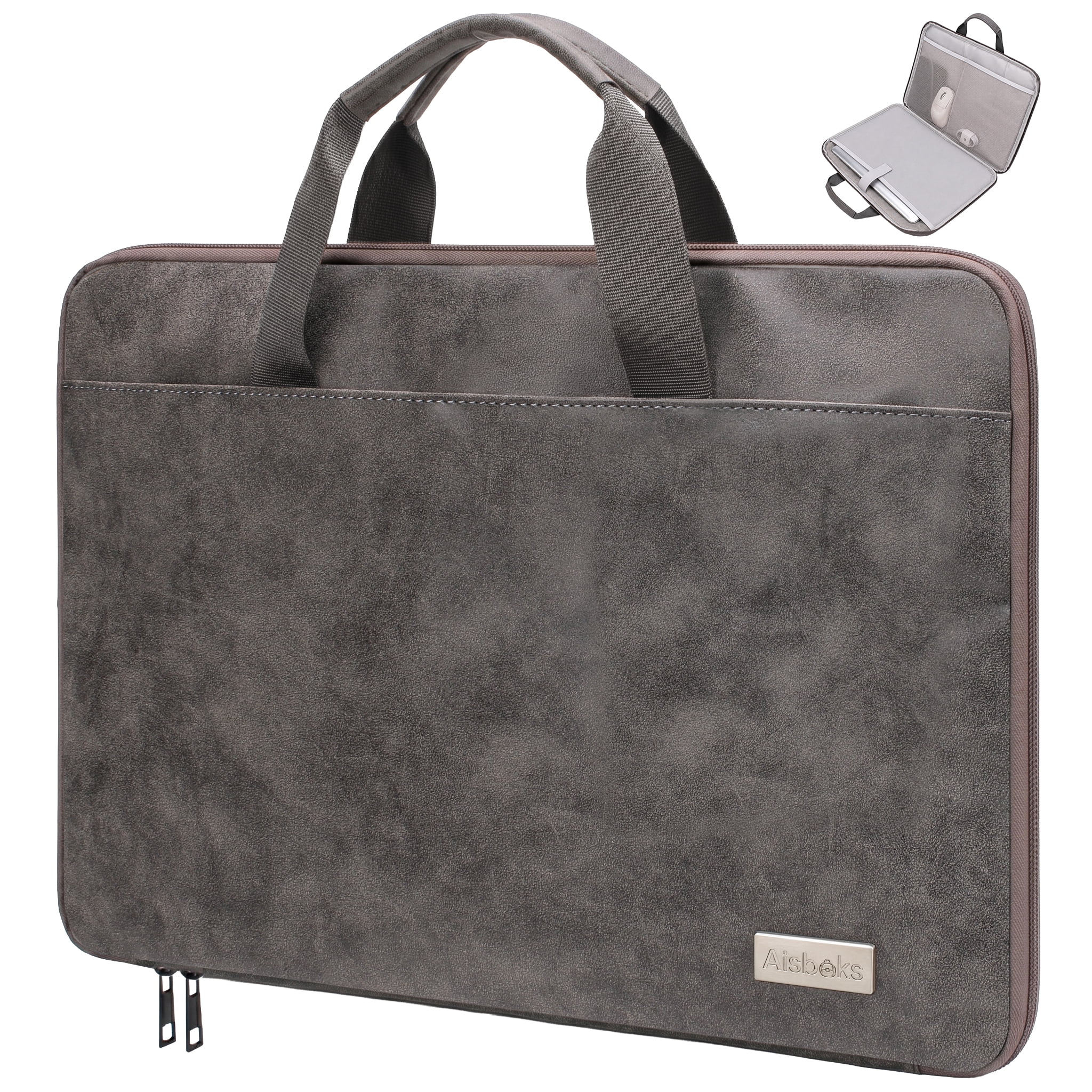 Aisboks Vintage Laptop Bag for 15.6-16 inch Devices, Premium PU Leather Sleeve with Luggage Strap and Accessory Pocket (Grey, 16 in) vesrd