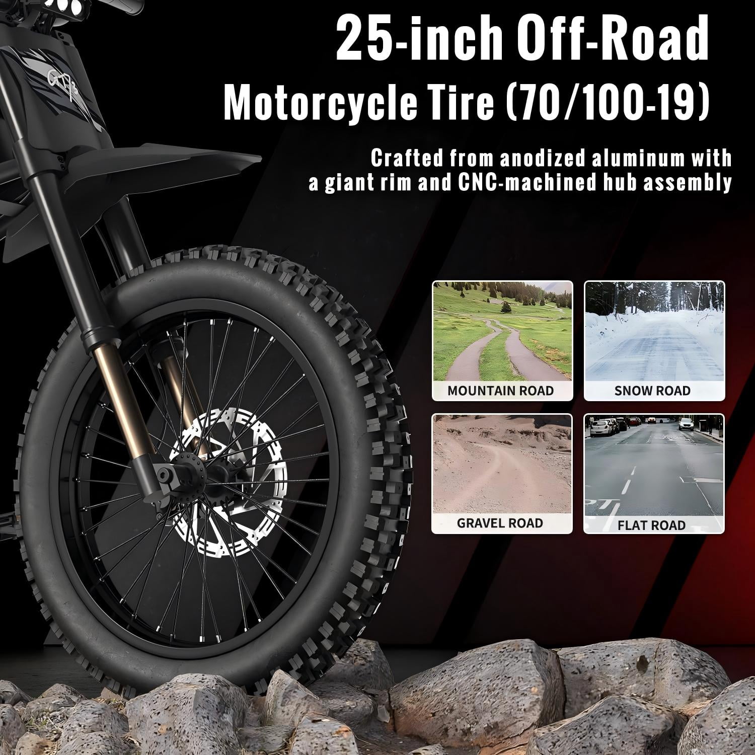 Riding'Times GT73 Electric Dirt Bike for Adults, 2400W 48V Dual Battery, 30+ MPH Off-Road Ebike (Black, 330 lb Capacity) zqegm