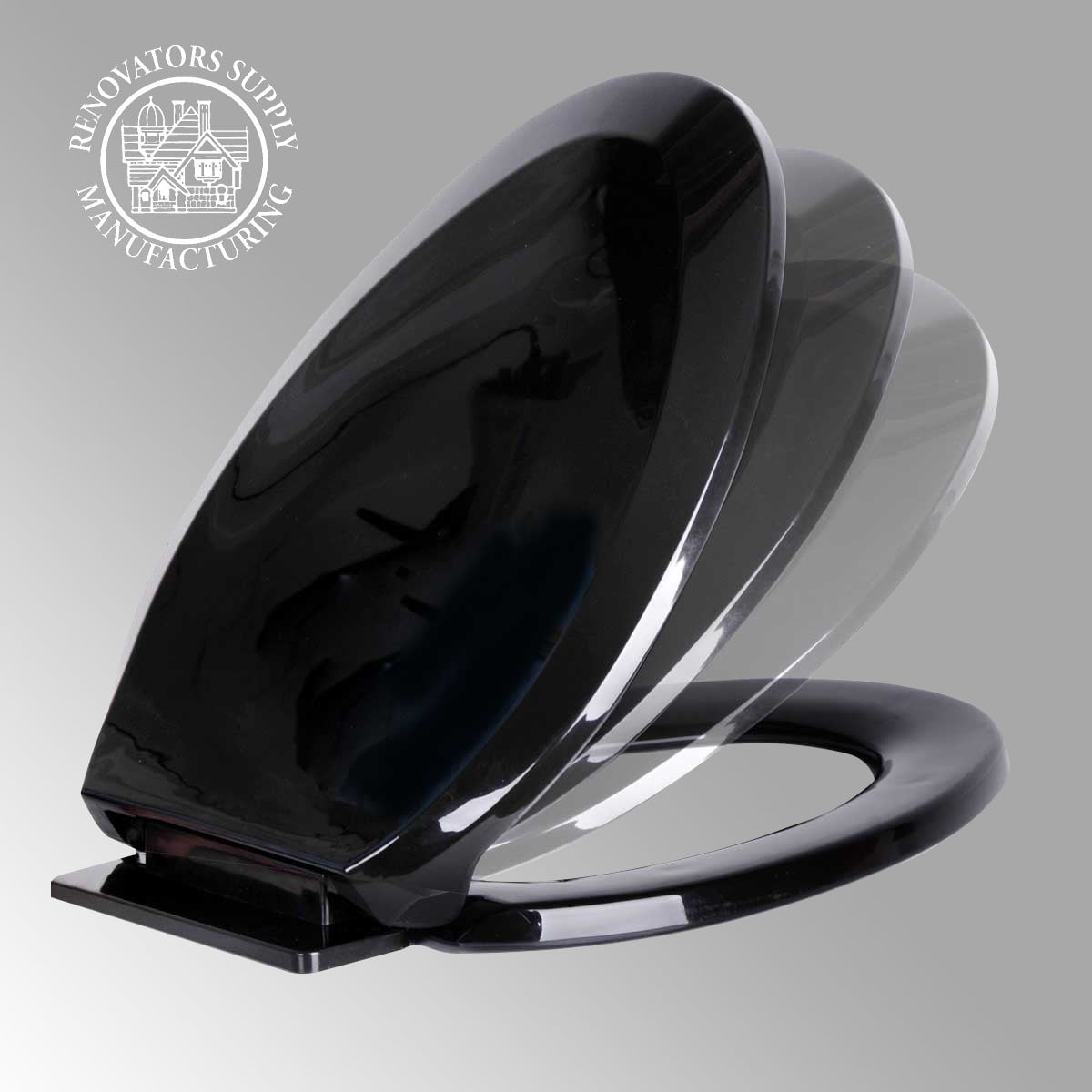 Renovator's Supply Elongated Toilet Seat (Black, 19.25 in) Slow Close Soft Close Plastic Lid with Adjustable Hinges khdga