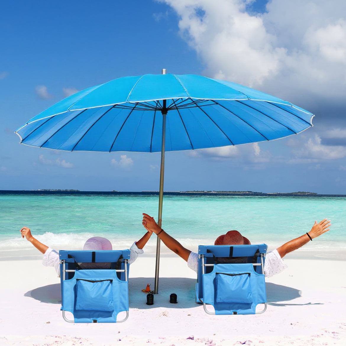 voqoomkl Foldable Beach Lounger Chair with Mesh Back and Cooler Pocket (Blue, 3.3 lb) pijga