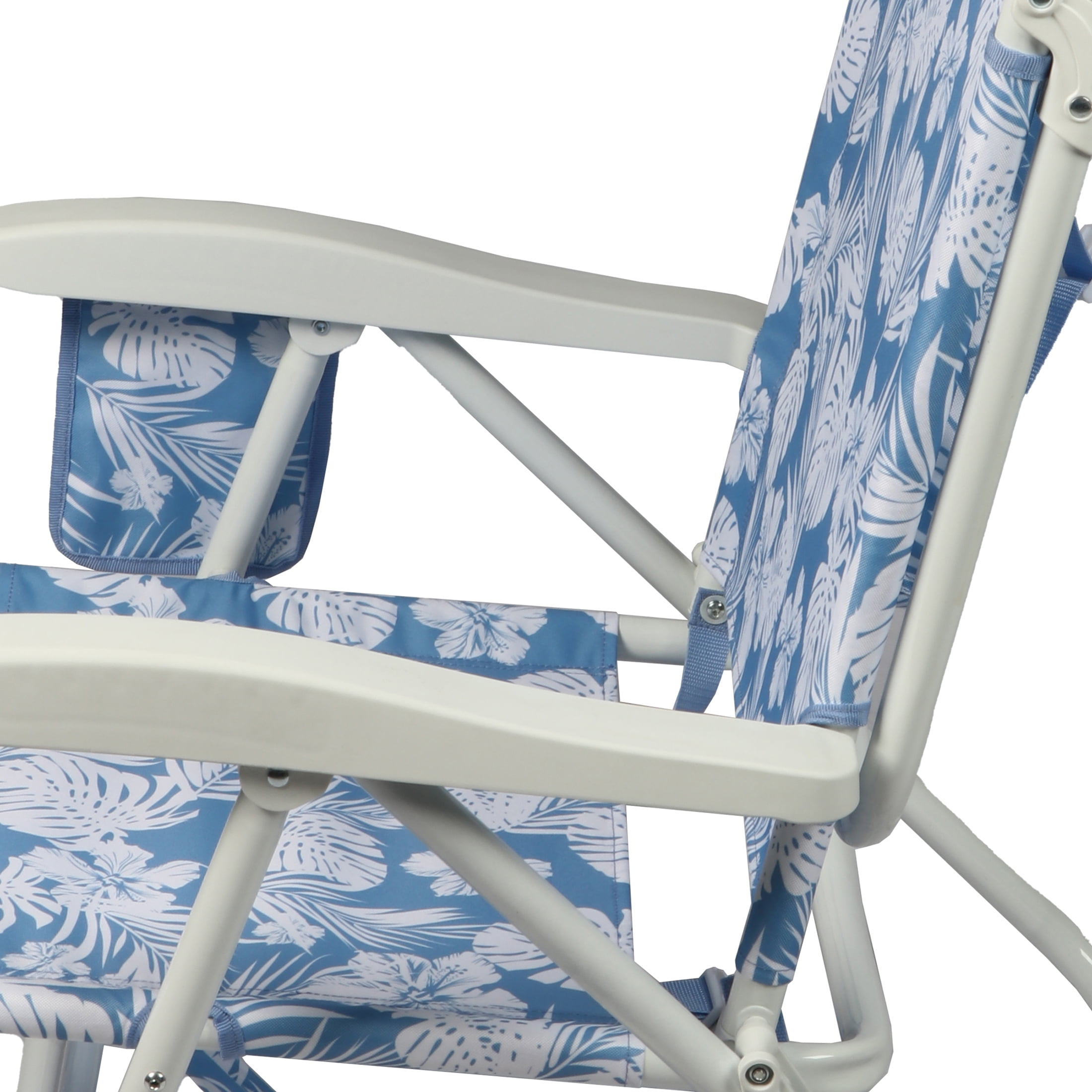 Mainstays Oversized Reclining Beach Chair with Backpack Straps (Blue Palm Print, 25 in x 25 in x 35 in) spxm6