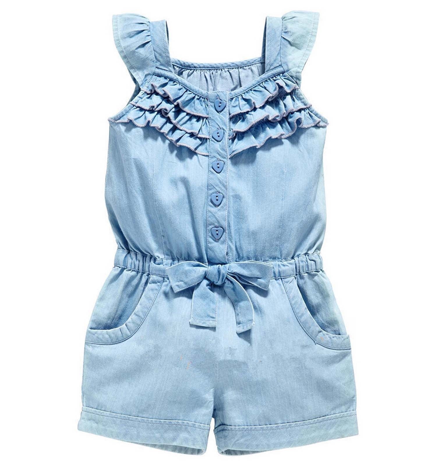 BLVB Toddler Baby Denim Romper Sleeveless Cotton Jumpsuit (Blue, 12-18 Months) 1da6h