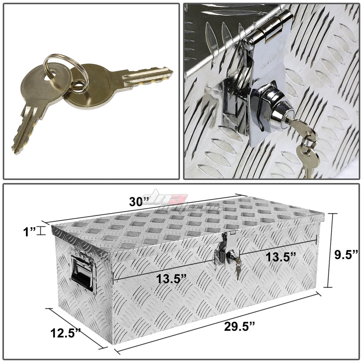 DNA Motoring Aluminum Pickup Truck Bed Trailer Storage Tool Box (Silver, 30 in x 13 in x 10 in) cx6rs
