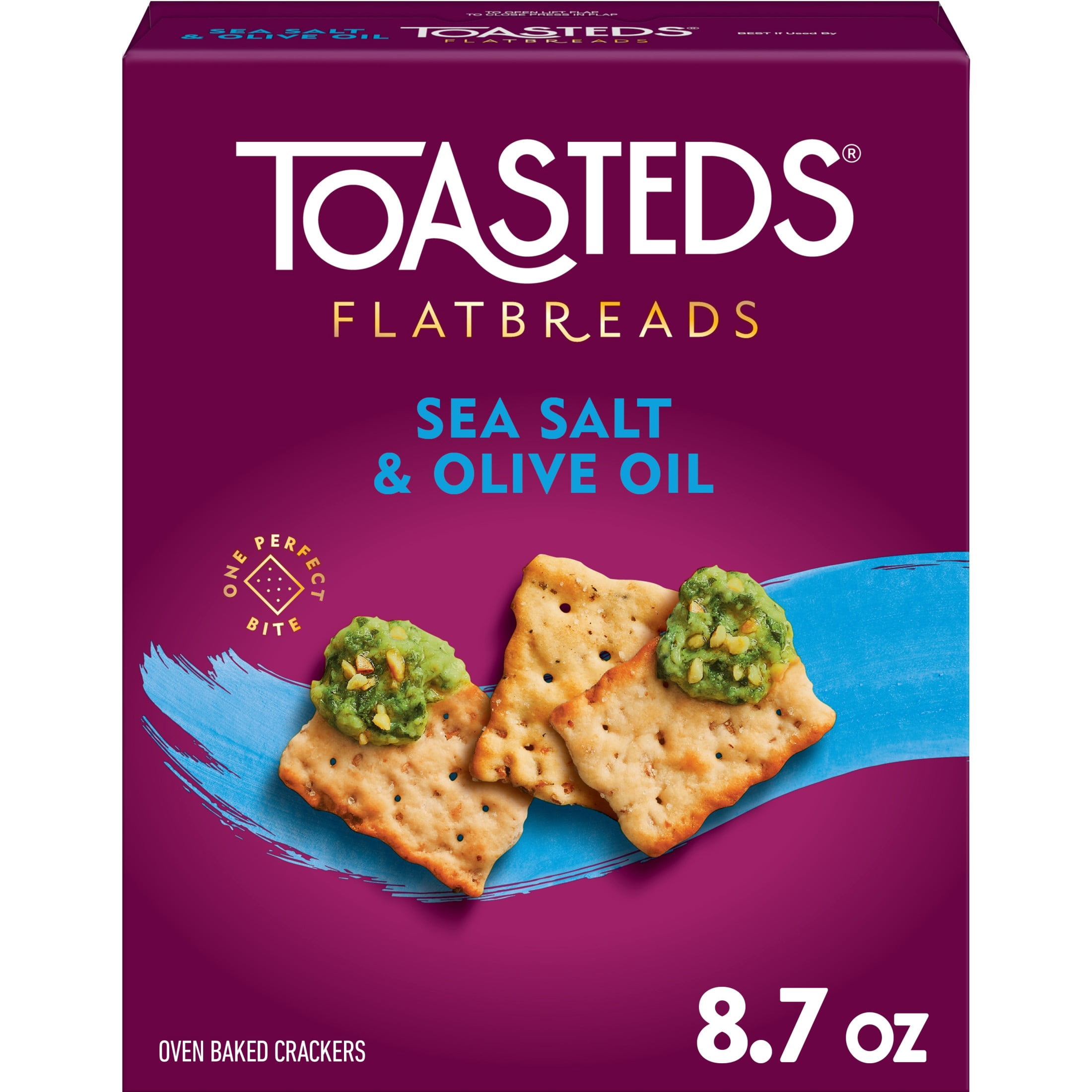Toasteds Flatbreads Sea Salt and Olive Oil Crackers, Crispy Party Snacks (8.7 oz) gxxqq