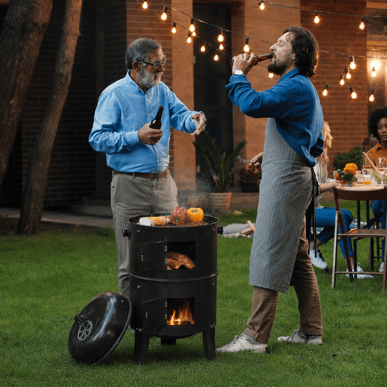 KingChii 3-in-1 Vertical Charcoal Smoker Grill (Black, 20.5 in x 16 in x 32 in) 356yc