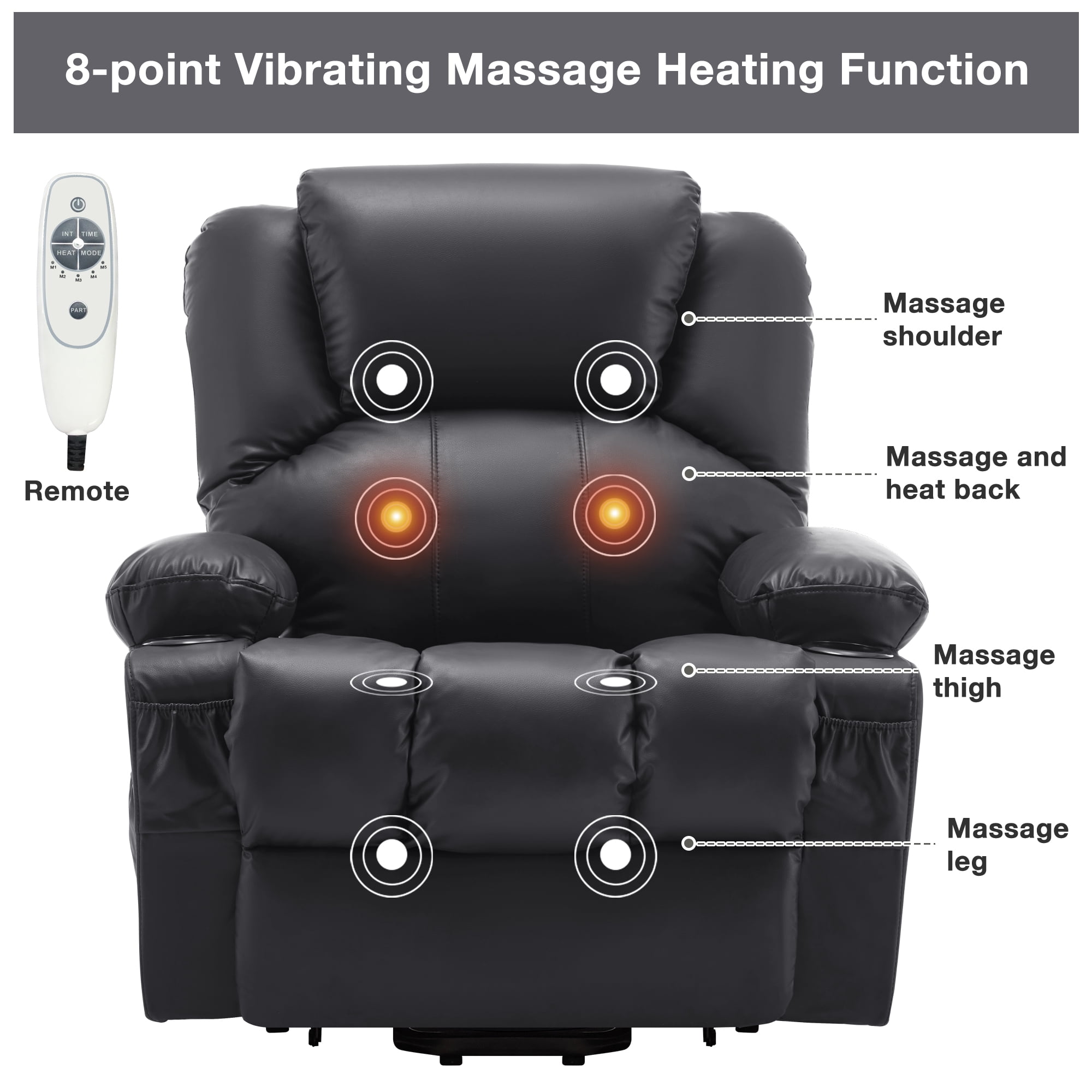 JONPONY Power Lift Recliner Chair with Heat and Massage, Infinite Position Electric Lounge Chair for Living Room (Black, 35.43 in W x 35.83 in D x 40.94 in H) 5oct4