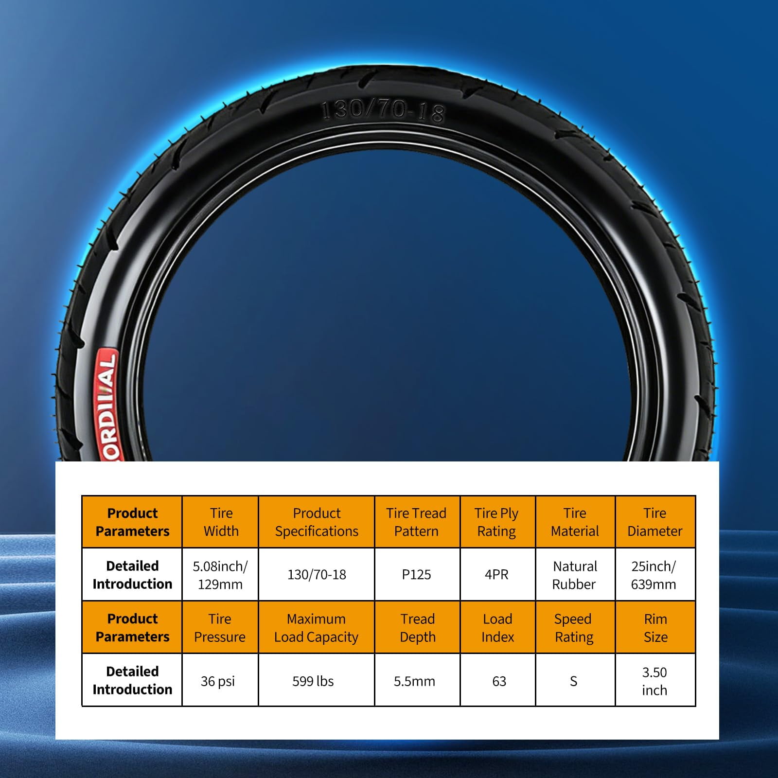 MERXENG 130/70-18 Motorcycle Front Tire, High-Performance Street Tire for Cruiser & Touring (Black, 18 in) mclvm