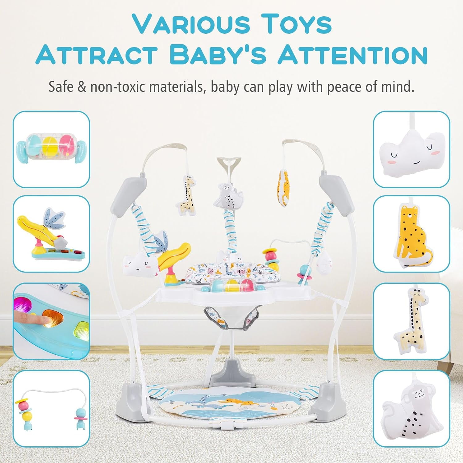 INFANS Baby Activity Center, 3-in-1 Jumper and Bouncer with Interactive Toys, 360° Rotating Seat, 3 Adjustable Heights (Blue, 25 lb Capacity) 0v924