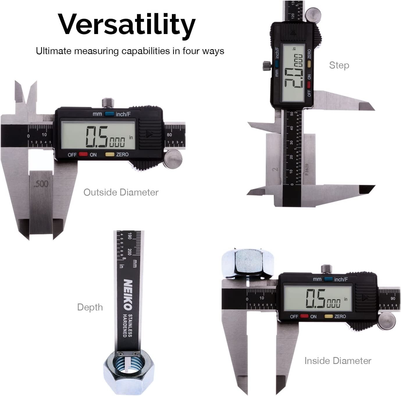 Neiko 01407A Electronic Digital Caliper Measuring Tool, Stainless Steel Construction with Large LCD Screen (Black, 6 in) nvdcw