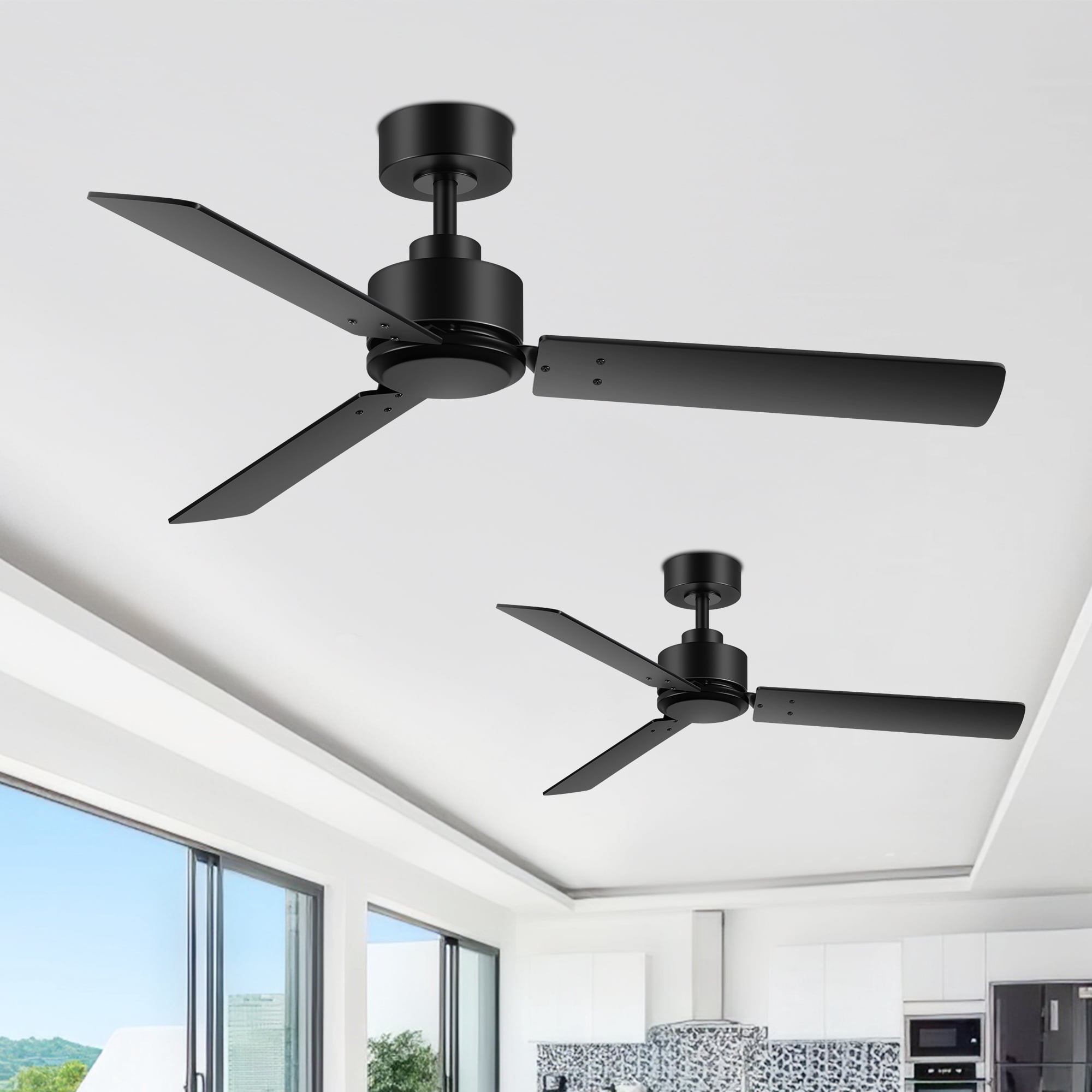 ALKAFY Industrial Ceiling Fan 2-Pack, 48 in Remote Control, 6-Speed Reversible DC Motor, Indoor Outdoor Use (Black, 2-Pack) p259w