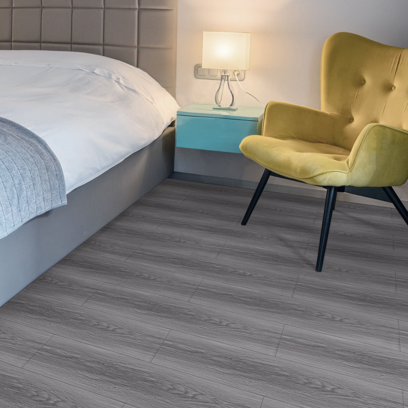UMIGGEE Peel and Stick Vinyl Flooring Wood Look Tiles (Grey, 10 Pieces/Pack, 36 in x 6 in) 0rg86