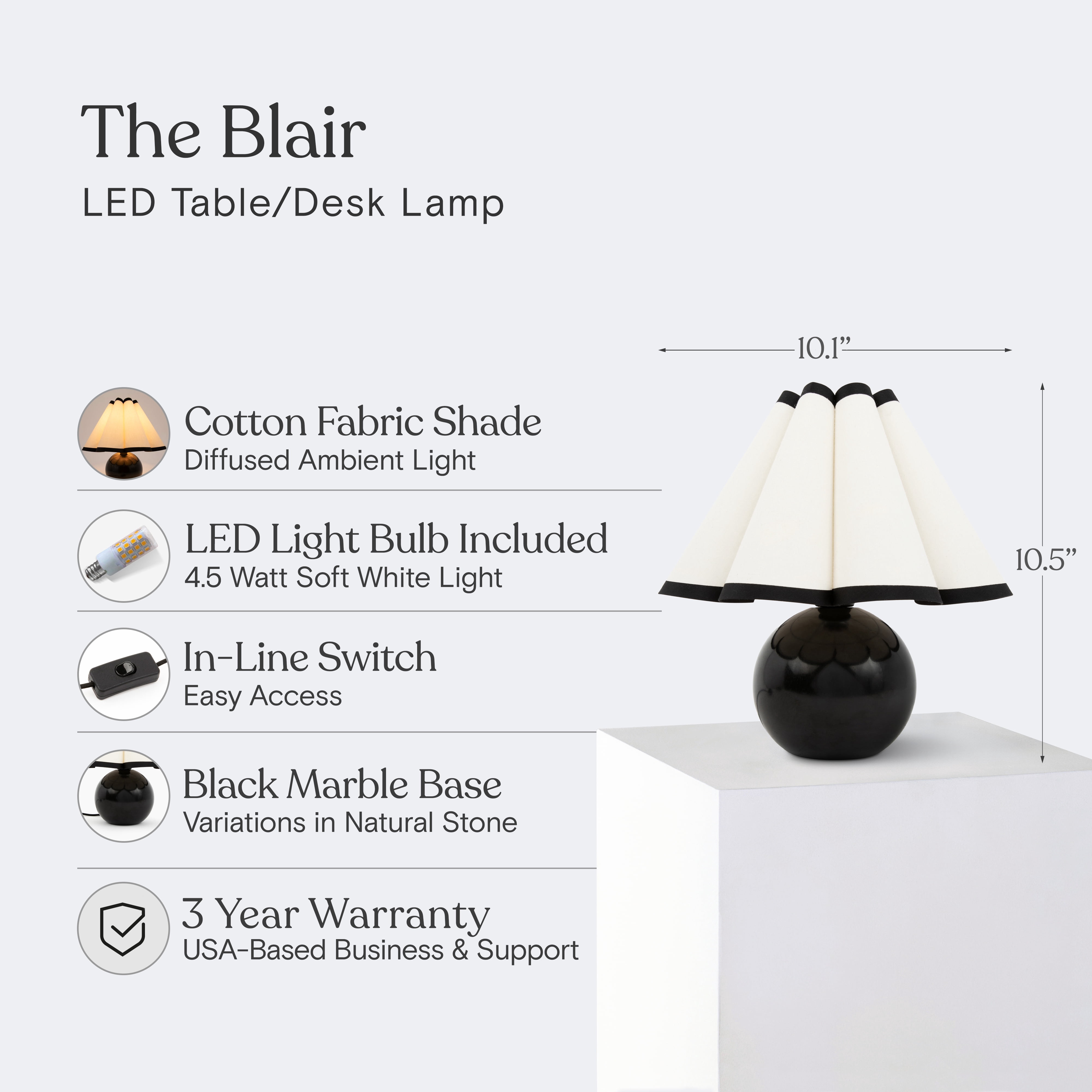 Brightech Blair LED Midcentury Table Lamp with Marble Base (10 in) nhbdv