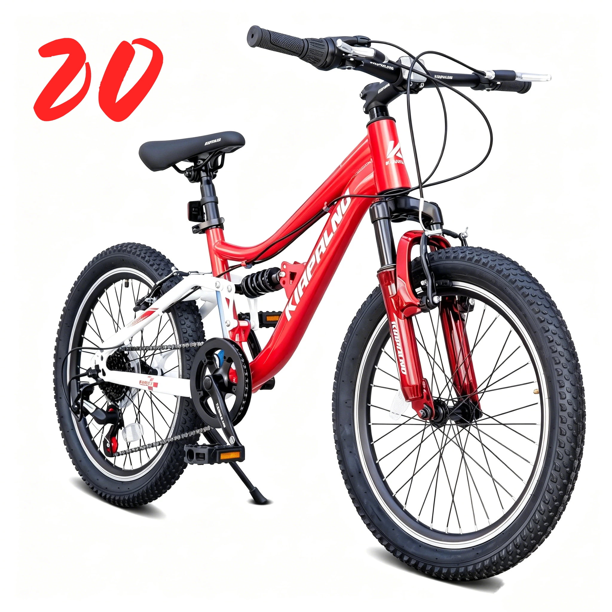 Ambifirner 20 Inch Mountain Bike, 7-Speed Dual-Suspension Bicycle with Steel Frame (Red, 20 in) 97pne