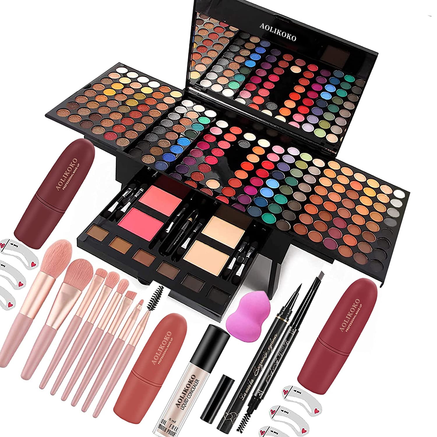 AOLIKOKO 190-Color Professional Makeup Kit (All-in-One Cosmetic Set with Eyeshadow, Lipstick, and Brushes, Multi-Color) vl7ty