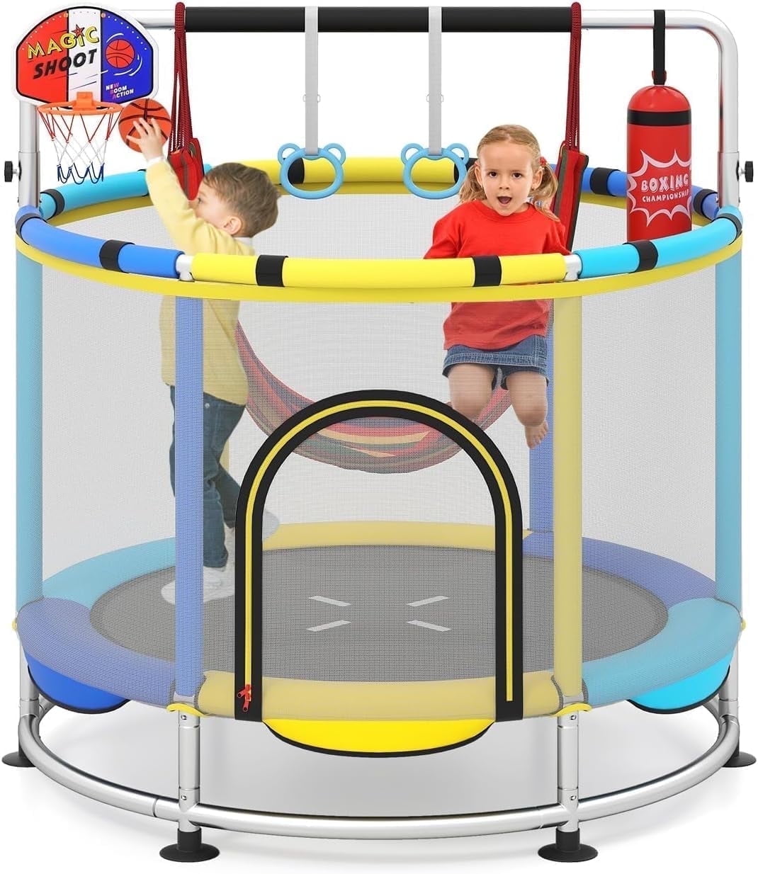 Olakids 55 in Kids Trampoline with Enclosure Net and Gymnastics Bar (Blue, 55 in) qag5w