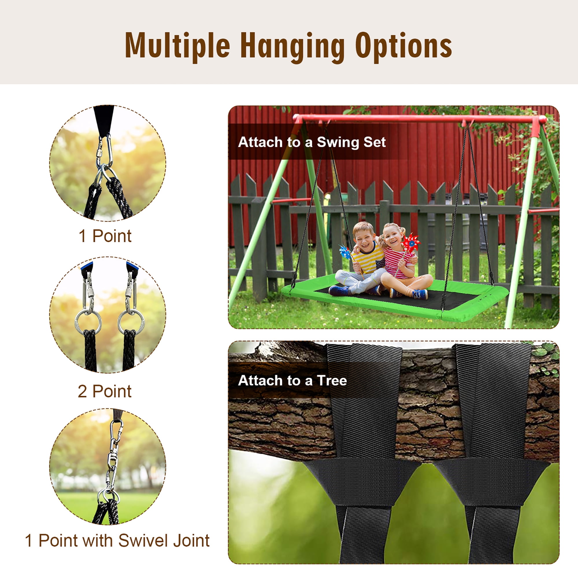 Costway Giant Platform Tree Swing with Hanging Straps (Green, 60 in) pd4s1