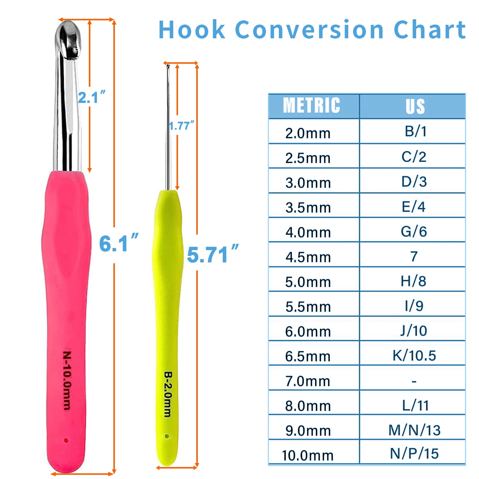 LANNEY Crochet Hooks Set (40 Pieces, Ergonomic Soft Grip Knitting Needles for Arthritic Hands, 0.08 in - 0.39 in) hb0b5