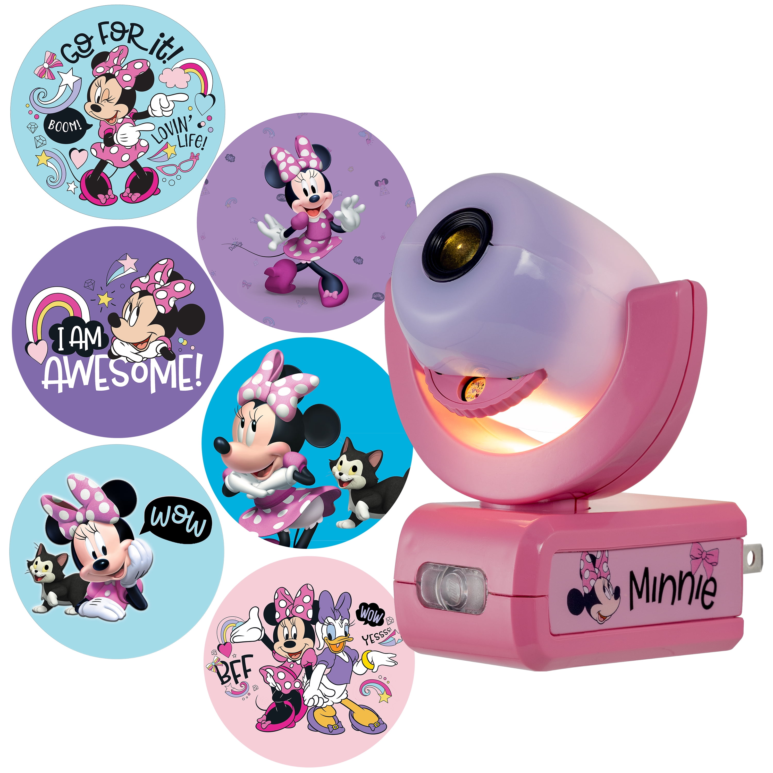 Disney Minnie Mouse Projectables LED Night Light, 6-Image Projection, Light Sensing (Pink, 7.25 in x 1.65 in) xaz2j