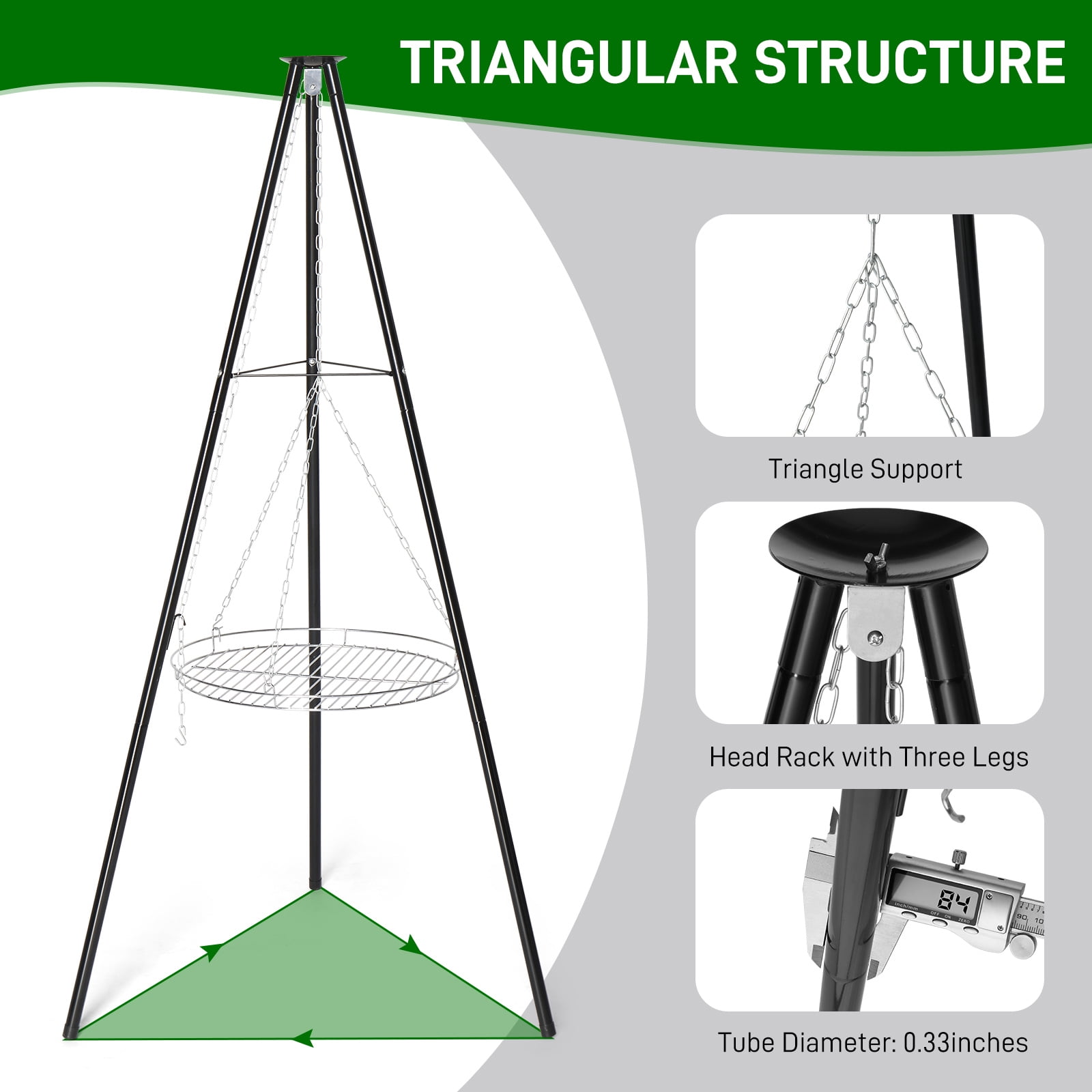 Zimtown Campfire Tripod Grill Swing Cooking Set with Adjustable Rack (Silver) lwovv
