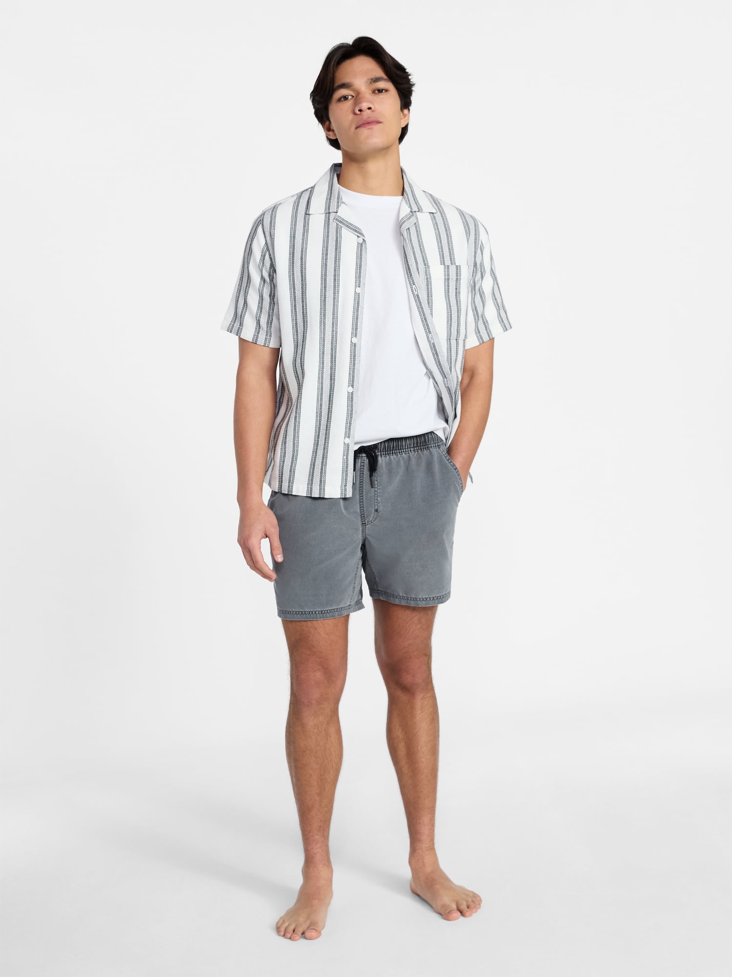 No Boundaries Men's Washed Swim Trunks Quick-Dry Board Shorts with Pockets (Black, S) mwp28