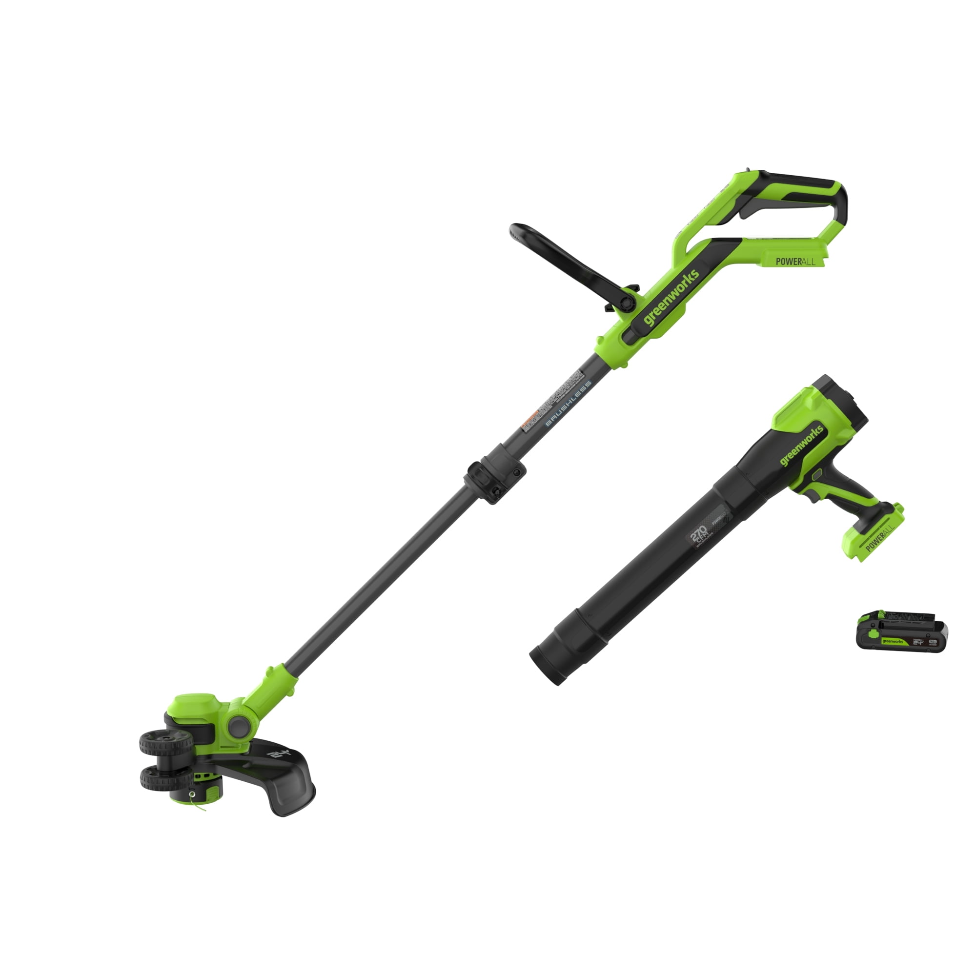 Greenworks PowerAll 24V 12 in String Trimmer and 270 CFM Handheld Blower Combo Kit (Green, 1 Battery) 87ehc