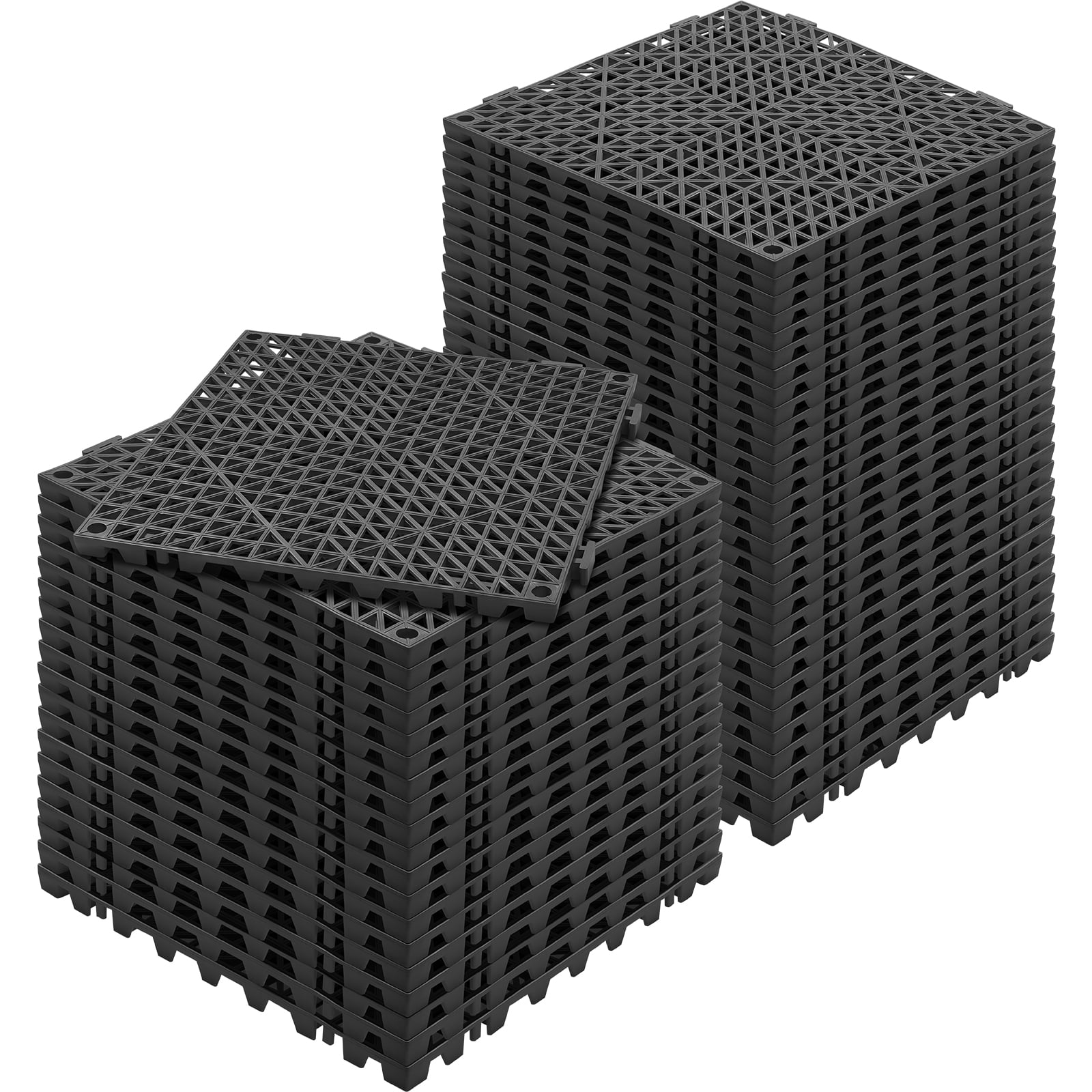 SKYSHALO Interlocking Floor Mats Waterproof Non-Slip PVC Tiles (Black, 50 Piece, 12 in x 12 in) elmli