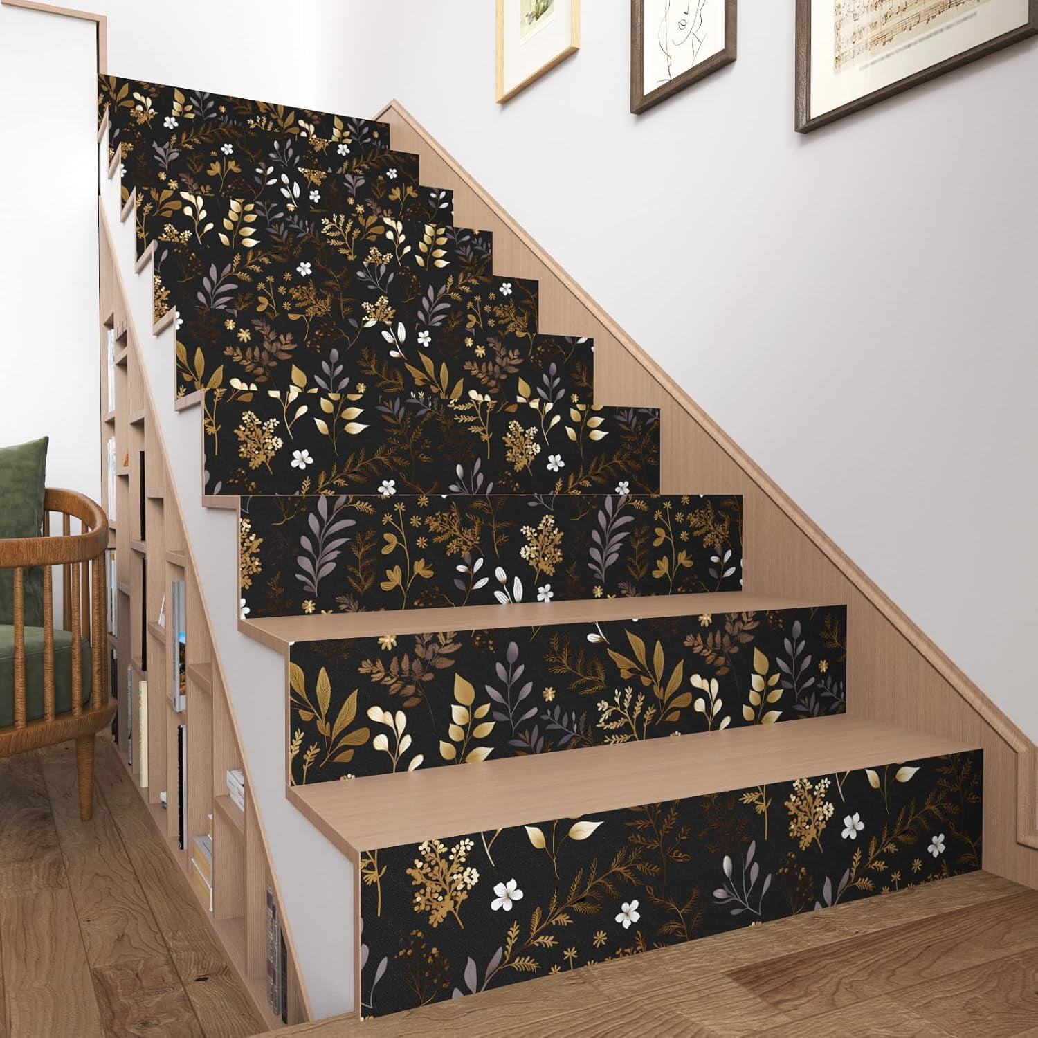 Usachibb Vintage Floral Peel and Stick Wallpaper Boho Contact Paper for Furniture and Home Decor (Black, 17.5 in x 78.5 in) cnf5i