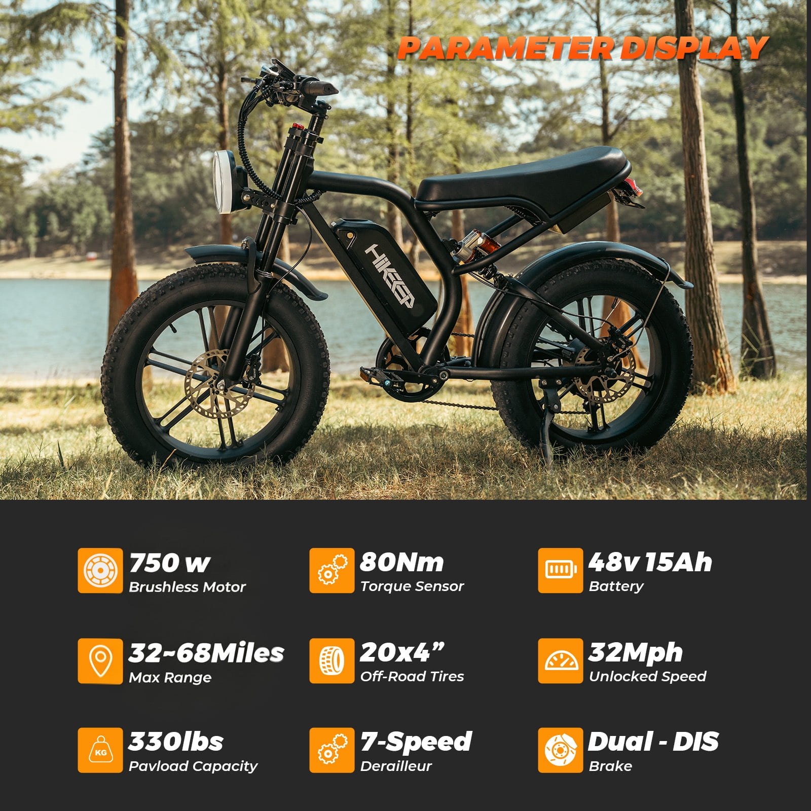 HELOKEEP Fat Tire Electric Mountain Bike, Full Suspension Off-Road E-Bike with 1500W Peak Motor (Black, 20 in x 4 in) 0y3yi