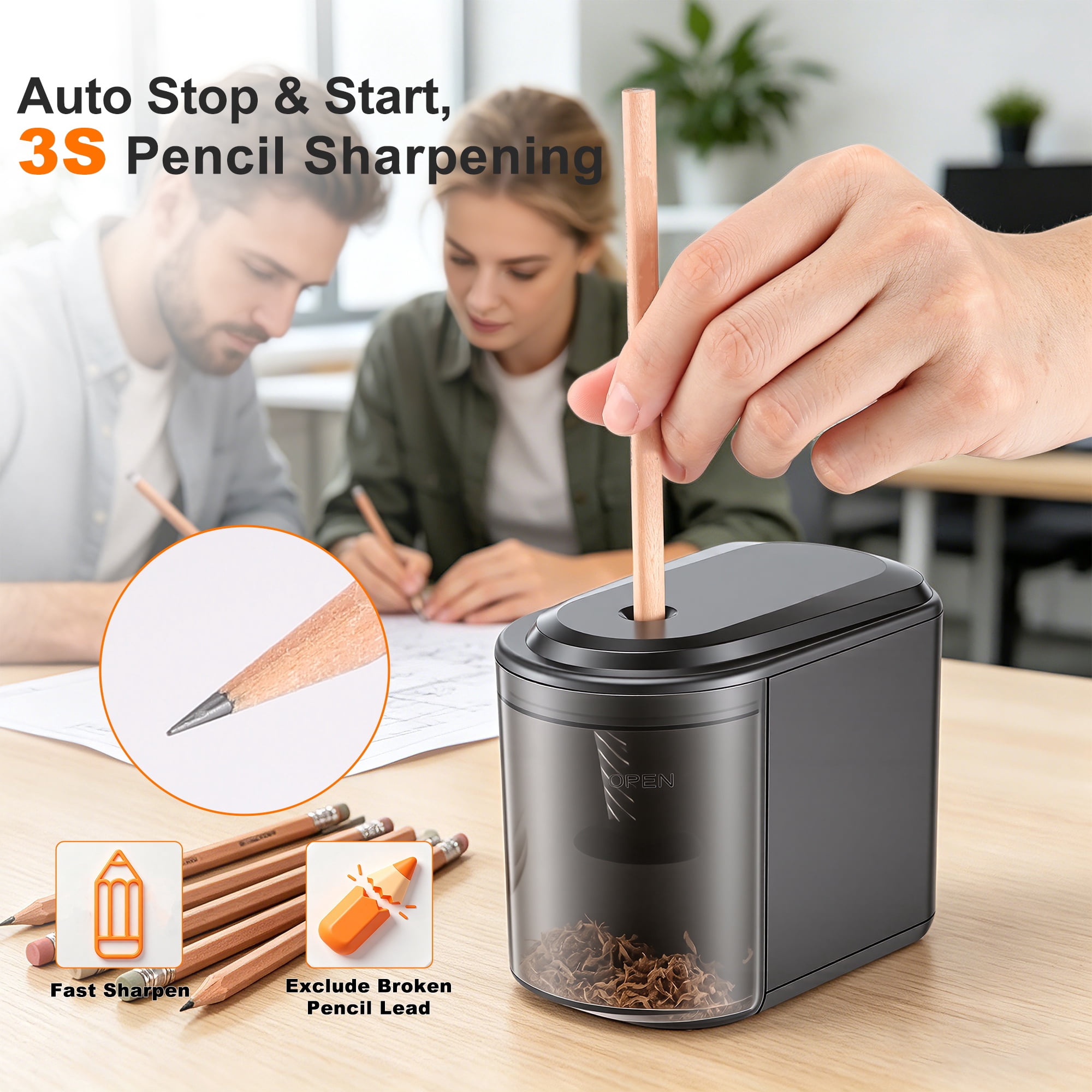 Generic Electric Pencil Sharpener, Heavy Duty Automatic Sharpener with Spiral Steel Blades (Black, 1 Pack) qdm8j