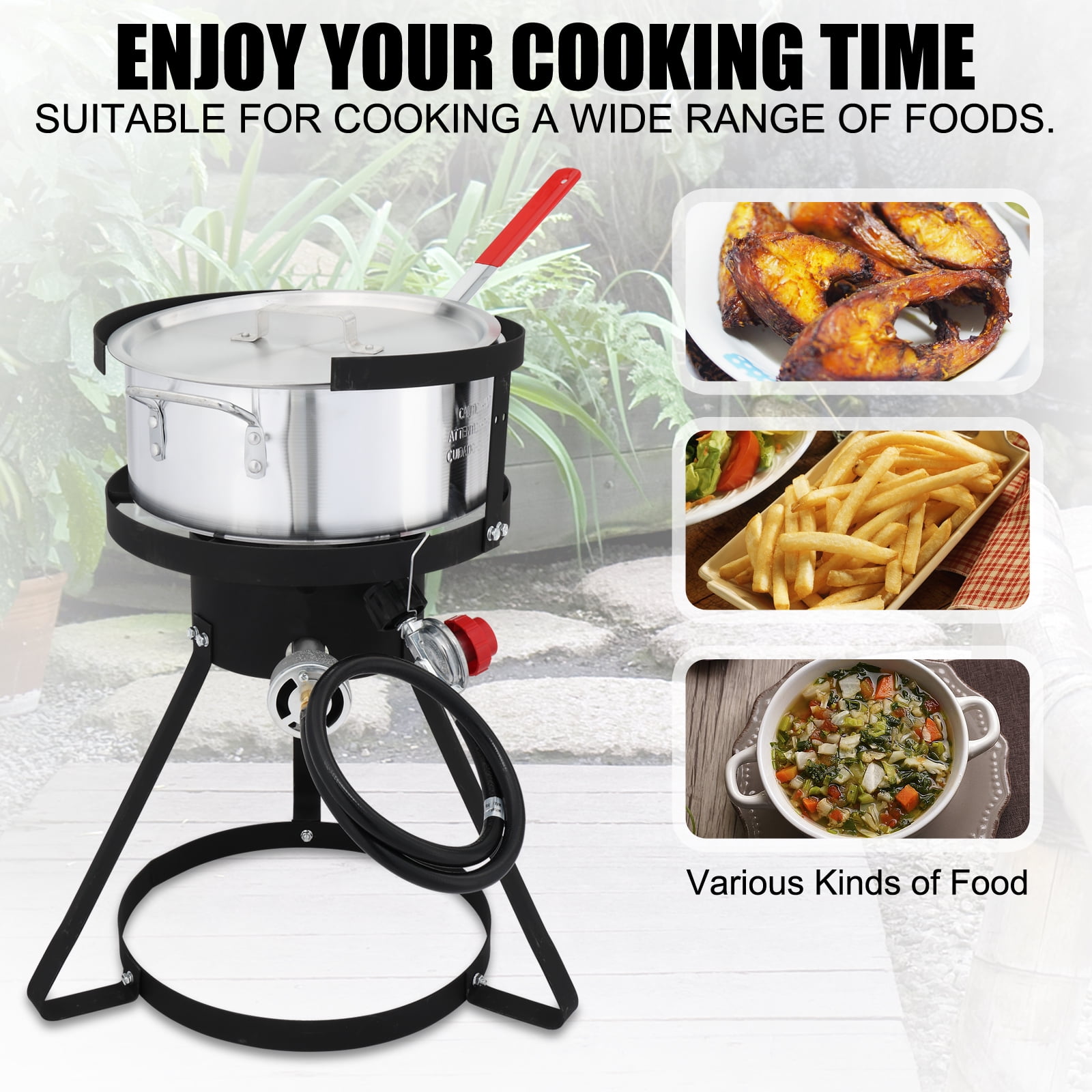 GoDecor Outdoor Propane Fryer Kit with Aluminum Pot and Thermometer (Silver, 10 qt) mclqc