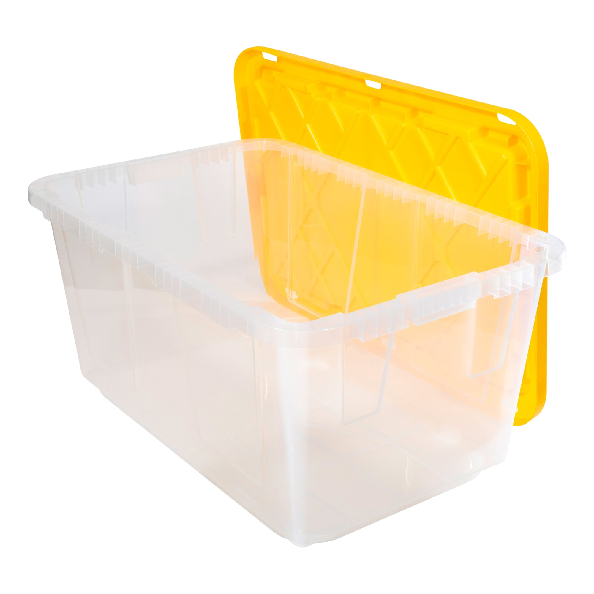 Greenmade Professional Heavy-Duty Storage Totes with Snap-Tight Lids (Clear/Yellow, 27 Gallon, 4-Pack) 0nxyd