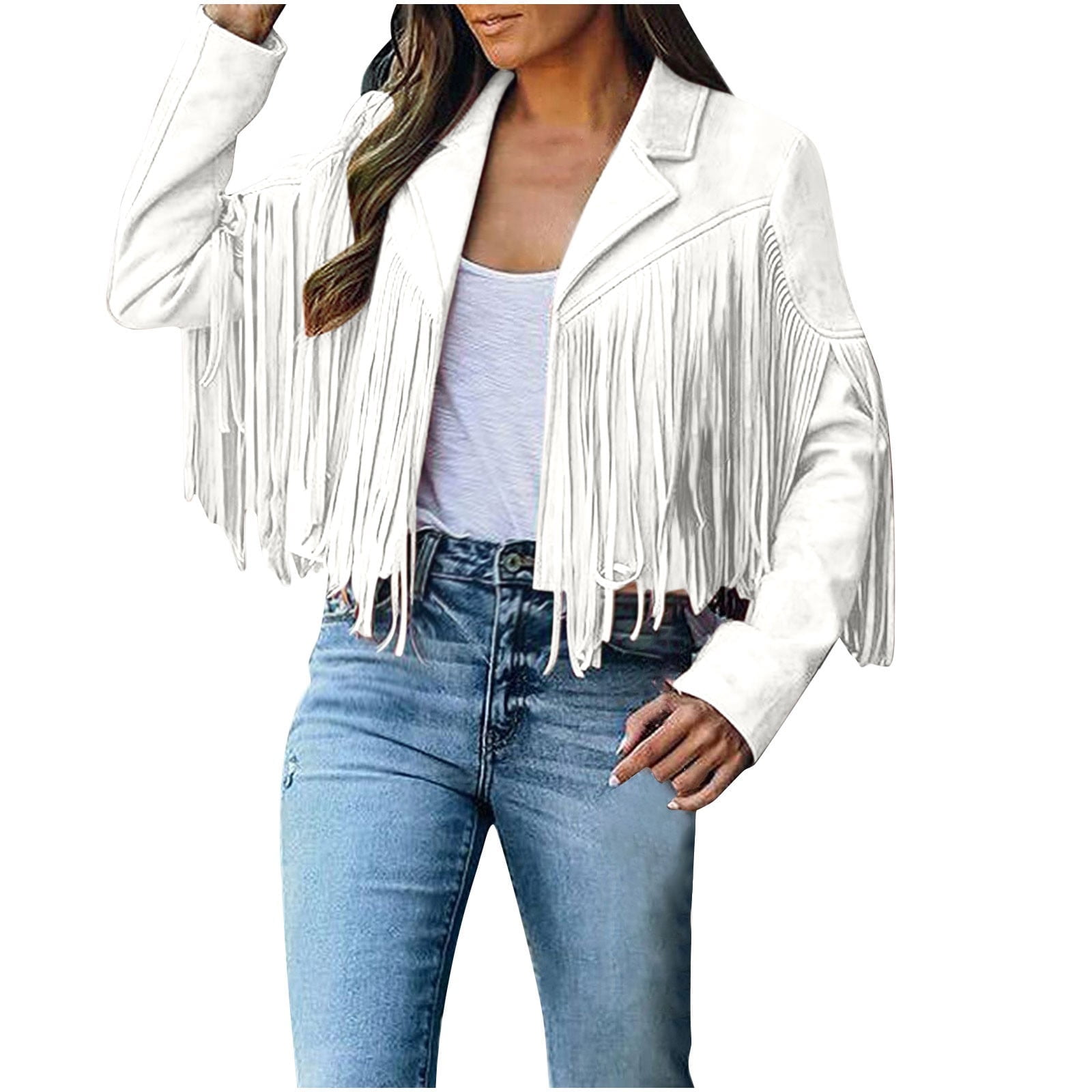 FAVIPT Women's Faux Suede Fringe Jacket Open-Front Western Hippie Cardigan (Black, S) hrbyn