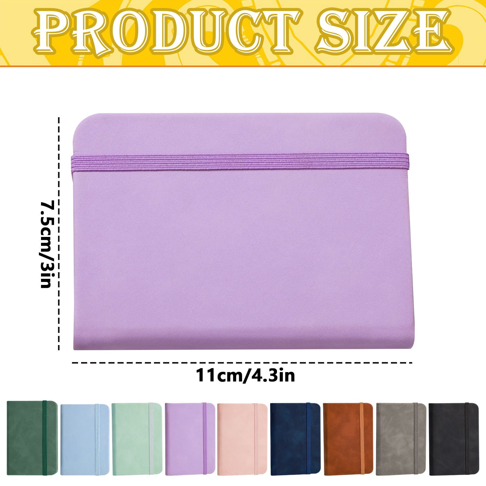 GZSZGIQ Pocket Notebook Journal with Leather Cover and Strap, Lined Mini Notepad for Daily Note Taking (Purple, 4.3x3 in) 8452z