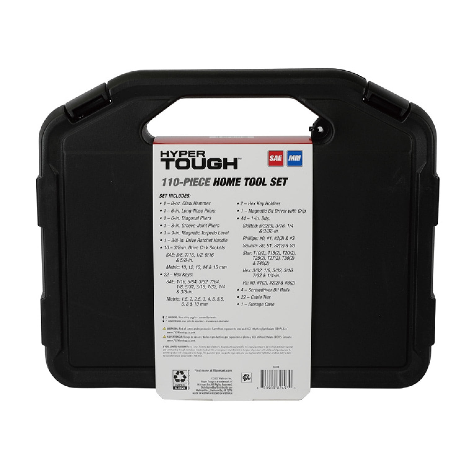 Hyper Tough 110-Piece Home Project Tool Set, Heavy-Duty DIY Repair Kit with Storage Case (Red, 110-Piece) 4lg5q