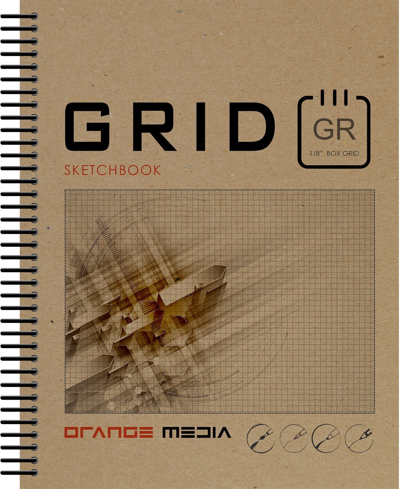 Orange Media Grid Sketchbook Multi-Media Paper Spiral Bound (Grey, 8.5 in x 11 in) ny5dh