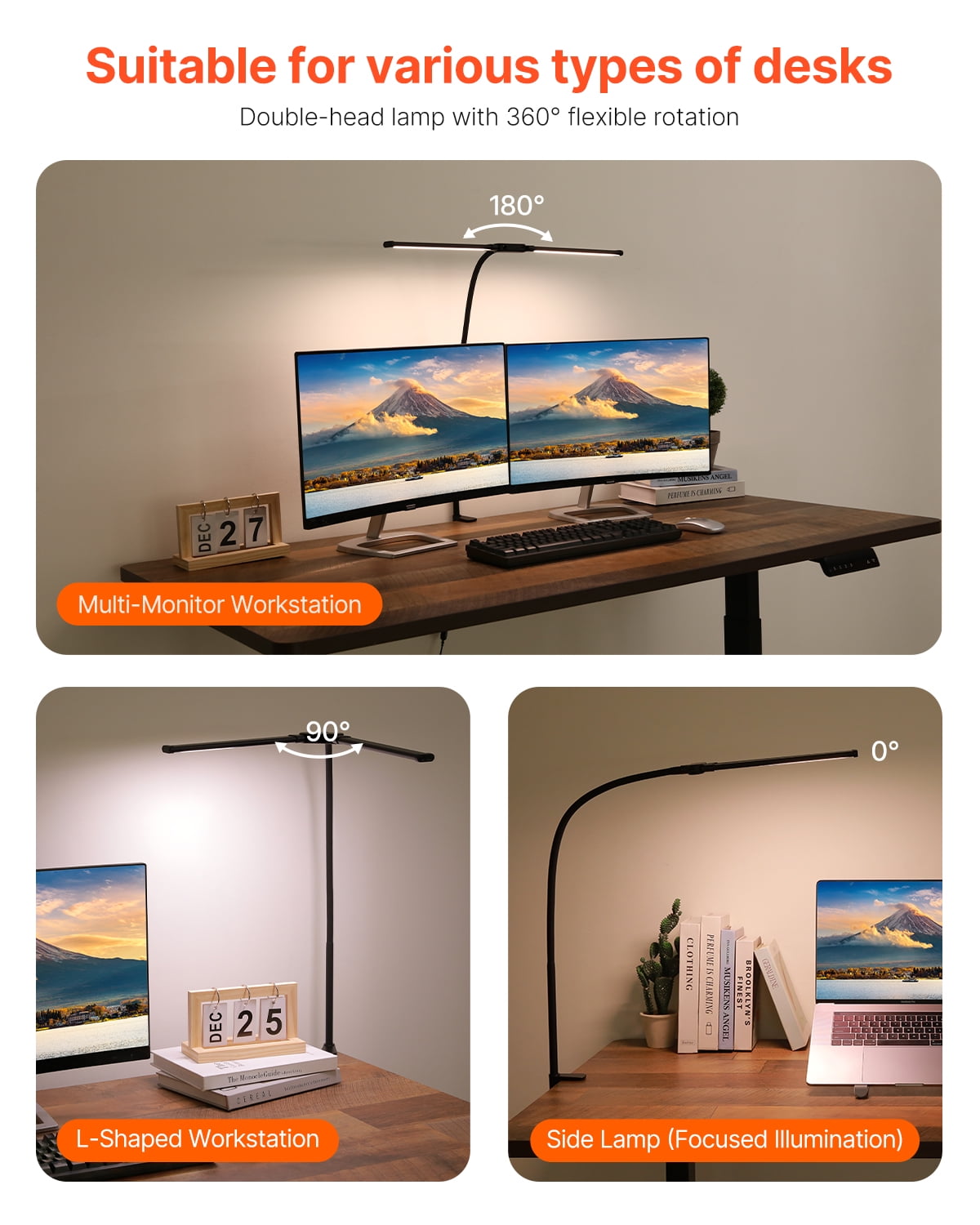KFFKFF Dual Head LED Desk Lamp, Clamp-On Architect Light with Flexible Gooseneck, Eye-Friendly Workspace Lighting (Black, 24 in) wp9hj