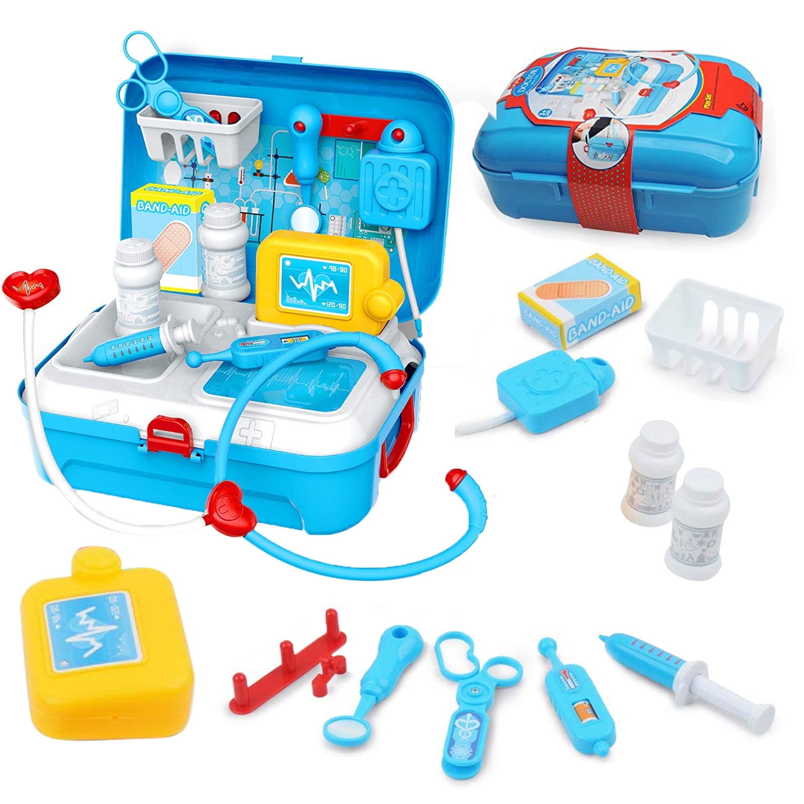 TiokMc Doctor Play Set for Toddlers, Educational Medical Role Play Kit with Carrying Case (17-Piece Set) r2tx3